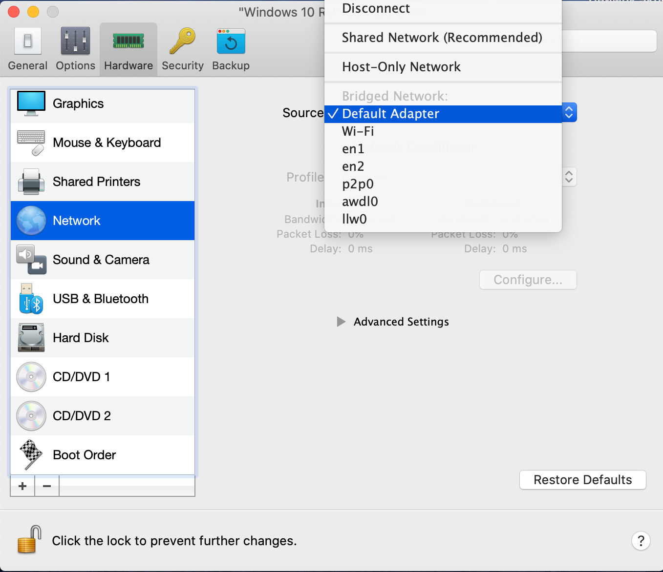 parallels for mac bridged network